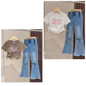 Beautiful& Embellished Denim Jeans Flared Trousers & Top Set Age 3to12