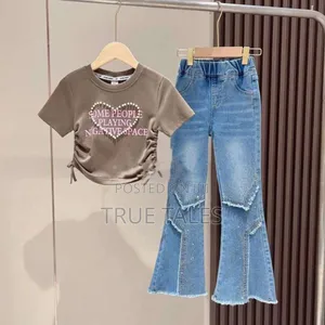 Beautiful& Embellished Denim Jeans Flared Trousers & Top Set Age 3to12