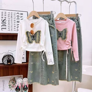 Stone Washed Denim Jeans With Long Sleeves Tops Set Ages 3 To 12 Years
