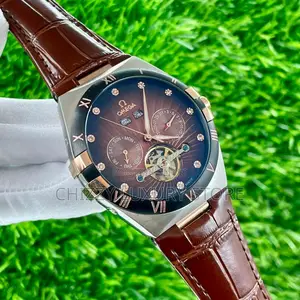 Omega Quality Luxury Men Genuine Leather Wristwatch