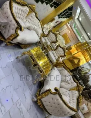 Royal Gold White 8 Seater Sofa Set – Luxury Design for Living Room”
