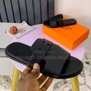 Hermes Black Leather Slippers
