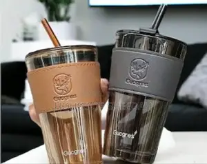 450ml Printable Slub Glass Water Cup Souvenir Gift Cup With Straw