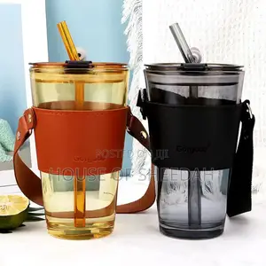 450ml Glass Water and Coffee Cup With Straw and Belt