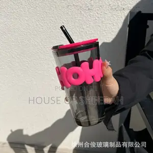450ml Letter Straw Glass Cup