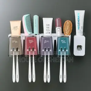 4cups Wall-Mounted Toothbrush Holder With Paste Dispenser