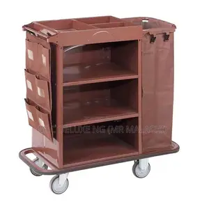 Single Bag Housekeeping Trolley For Small Hotel Walkway (Brown Color)