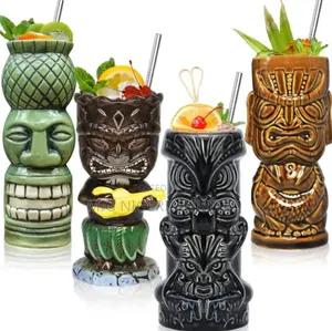 1pc Ceramic Tiki Mug for Tropical Cocktail