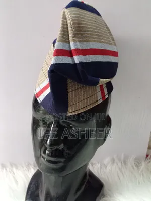 Men's Quality Blue Strip Traditional Aso Oke Cap