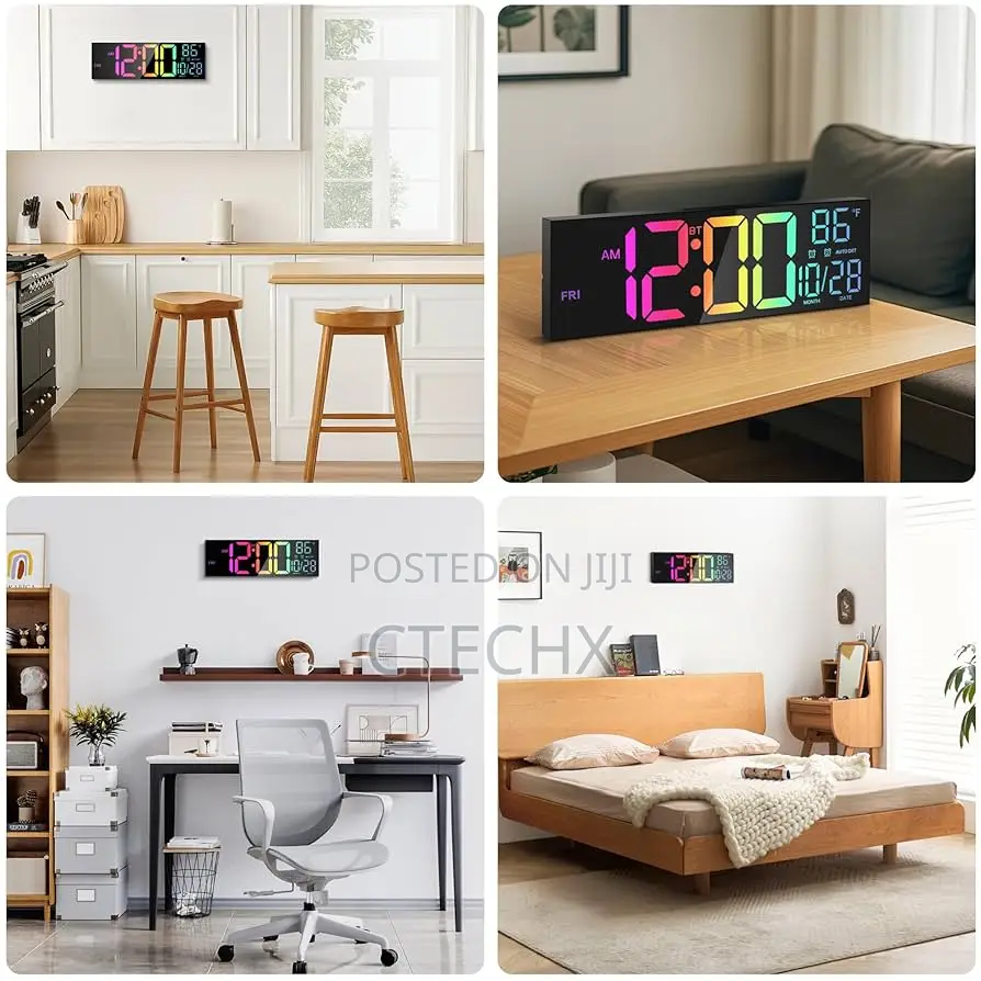 16.5" Large Led Digital Wall Clock With Bluetooth Sync, Night Light