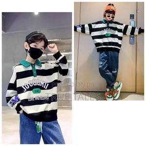 Unisex Big Boys And Girls Striped Long Sleeves Collar Polo Top Ages