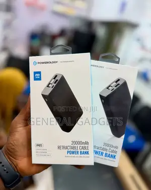 Powerology 20000mah 35w Retractable Cable Powerbank