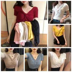 Ladies Ruched Bodice Vneck Stretchy Top