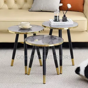 Modern Marble Nesting Side Tables – Set of 3 Gold and Black