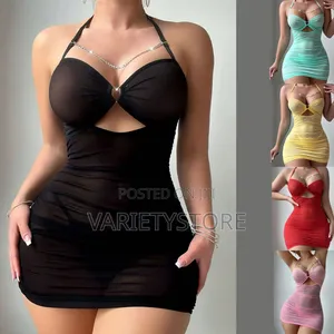Women See Through Mesh Dress With Thong G-String 2 PCS Set