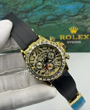 Original Rolex Iced Black Rubber Strap Calendar Quartz Watch