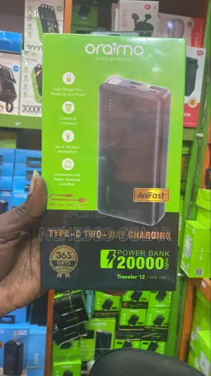 Oraimo 20,000mah With Light || 3 Outputs + 2 Inputs