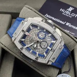 Hublot Quality Luxury Men Chronograph Genuine Leather Strap Wristwatch