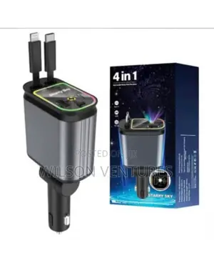 4 In 1 Retractable Car Charger  Led Star Light Headliner