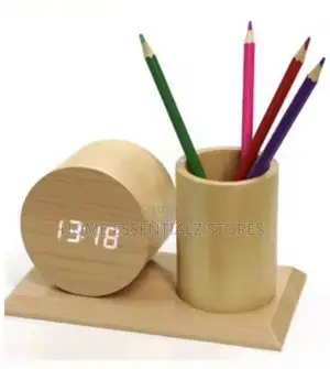 Wooden Digital Led Alarm Table Clock With Pen Holder - Kite and Round
