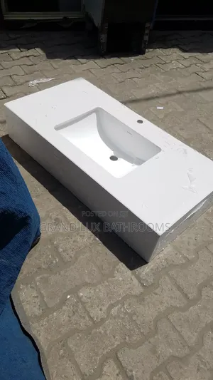 White Modern Rectangular Marble Vanity Top With Integrated Basin