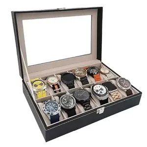 12 Slot Wrist Watch Display Storage Leather Box 