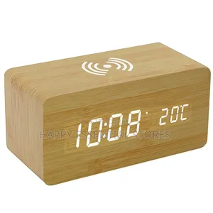 Wooden Digital Alarm Clock With Wireless Charging 
Electricity