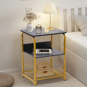 Square Wooden Teir 3 Storage Side Table for Bedroom - Black