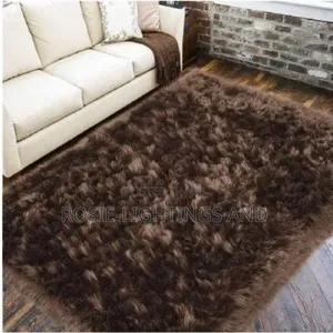 Dexim Brown Fluffy Sheepskin Fur Center Rug - 5 by 7