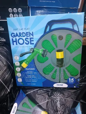 50ft (15m) Lay Flat Garden Hose With a 7-Pattern Spray Gun.