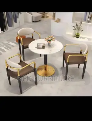Quality Ceramic Table.With 3 Leather Chiars