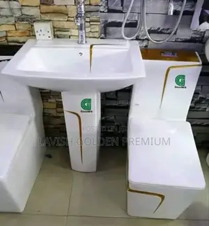 Toilet Seat With Wash Hand Basin White and Gold