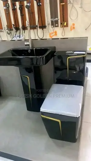 Toilet Seat Sets Black and Gold Line
