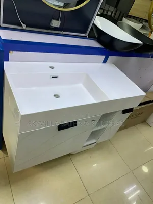 Single Basin White Vanity With Mirror.