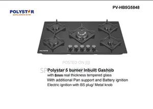 Polystar 5 Burner Tempered Glass 90cm Built in Gas Hub