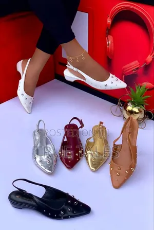 Classy And Chic Studded Slingback Pointed Toe Low Heel Sandal.
