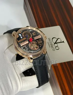 Original Jacobs Co Black Genuine Leather Strap Mechanical Watch