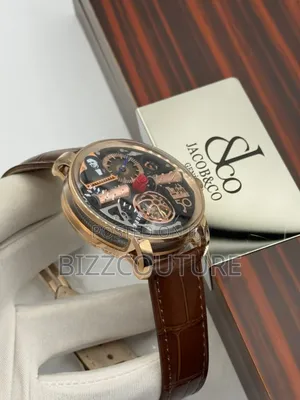 Original Jacob and Co Brown Genuine Leather Strap Mechanical Watch