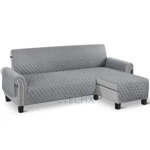 3 Seater Reversible End Sofa Cover L Shape Chair Protector . Pale Grey