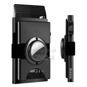 Slim Card Holder Wallet With Slide Ejector Button Rfid Blocking Airtag