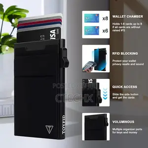 Slim Card Holder Wallet With Slide Ejector Button Rfid Blocking Airtag