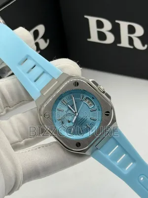 Original Bell Ross Blue Rubber Strap Quartz Calendar Watch