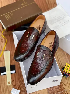 Hermes Brown Leather Shoes (Crocodile Skin)