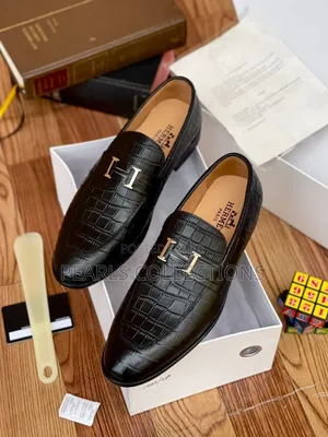 Italian Hermes Black Leather Shoes (Crocodile Skin)