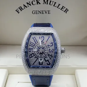 Blue Leather Franck Muller Silver Stoned Plated Watch