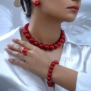 Pearl Necklace and Bracelet Set (Red and Pink Color)