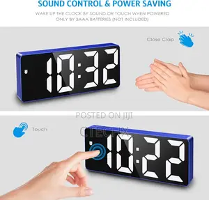 Digital Bedside Clock Usb/Battery Powered With Snooze (Blue/White)