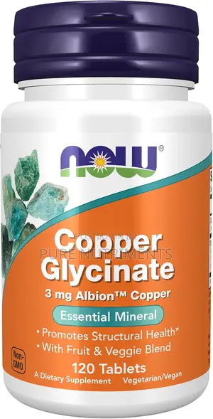 Now Copper Glycinate 3mg Promotes Structural Health, 120 Tablets