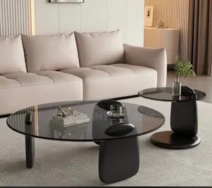 Black Glass Round Table Set Modern Multi Coffee/Side for Living Room