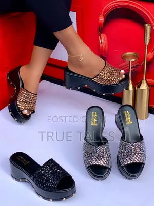 Classy Women's Rhinestone Wedge Slippers #Iys. Sizes 37-42